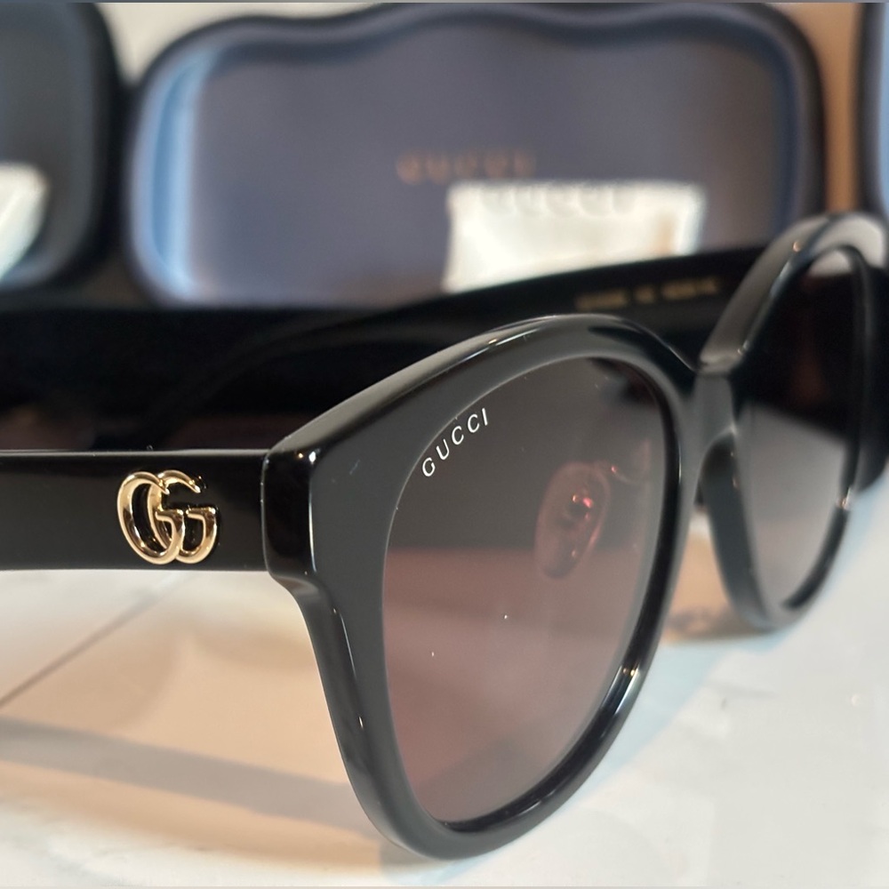 Gucci 💅🏻✨ Black Designer GG Round Designer Sunglasses GG1002SK 002 56-20-145 - Picture 3 of 10